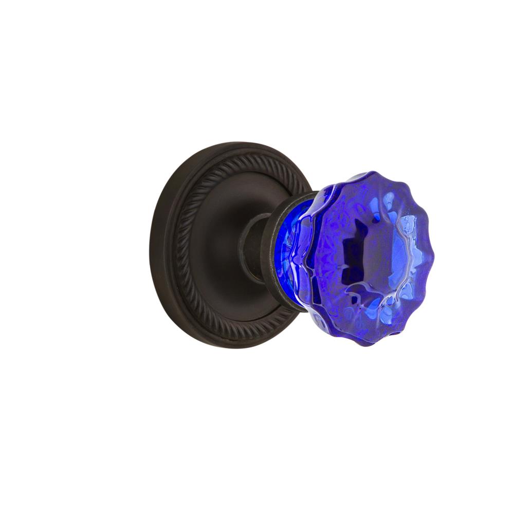 Nostalgic Warehouse ROPCRC Colored Crystal Rope Rosette Single Dummy Crystal Cobalt Glass Door Knob in Oil-Rubbed Bronze